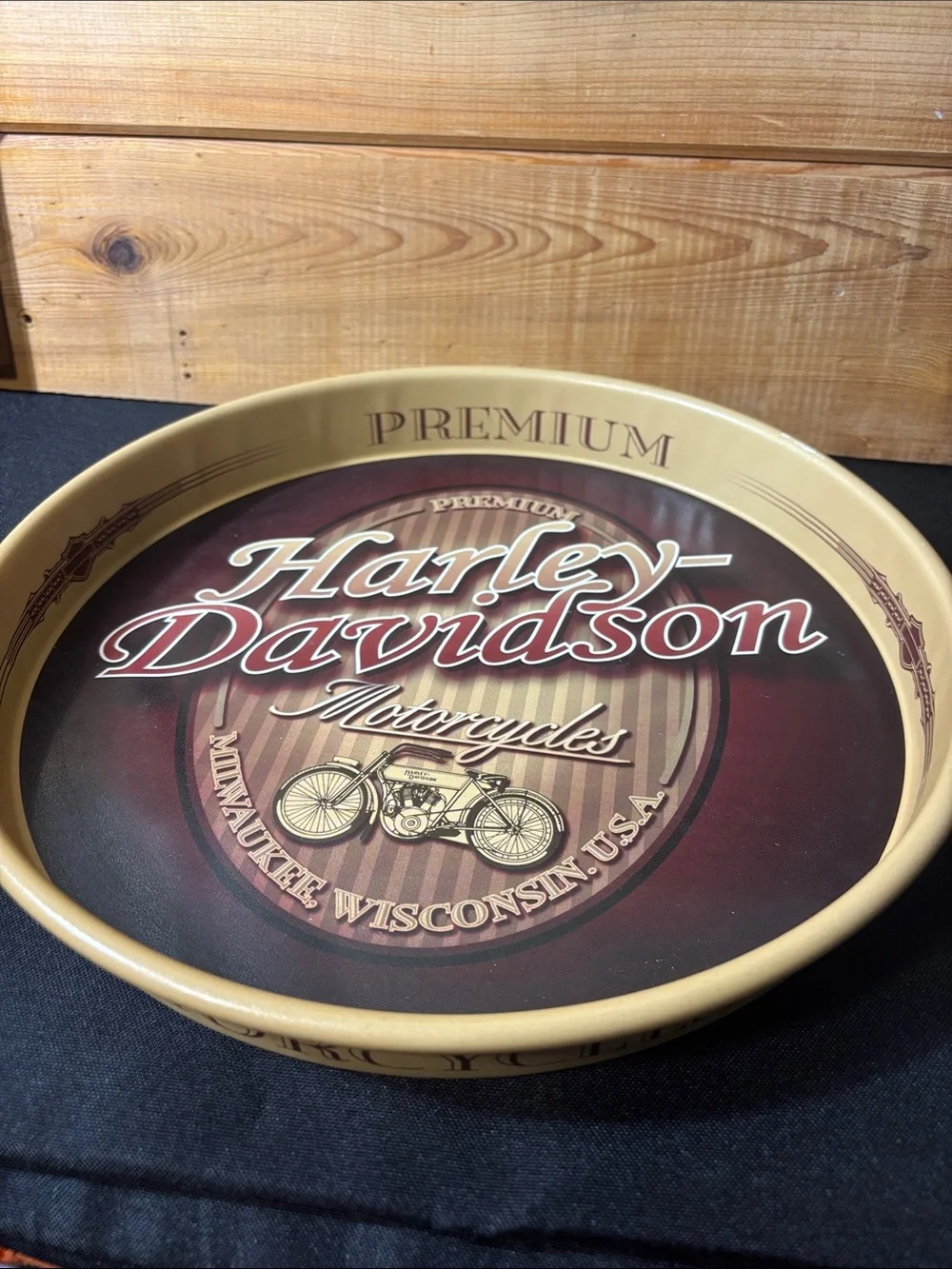 Harley-Davidson Premium Motorcycles Round Metal Bar Tray - Milwaukee Wisconsin